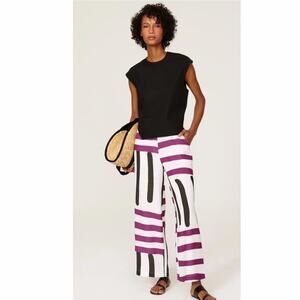 Mossi White purple black Printed Wide Leg High Rise Pants